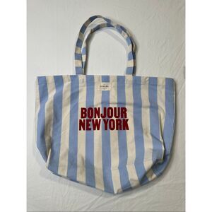 Sezane Bonjour New York Limited Edition Canvas  Striped Tote Bag